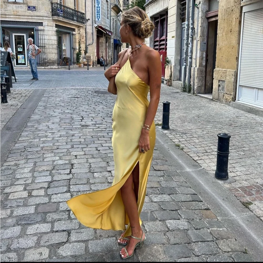 NWT Zara Asymmetric Satin Effect Dress